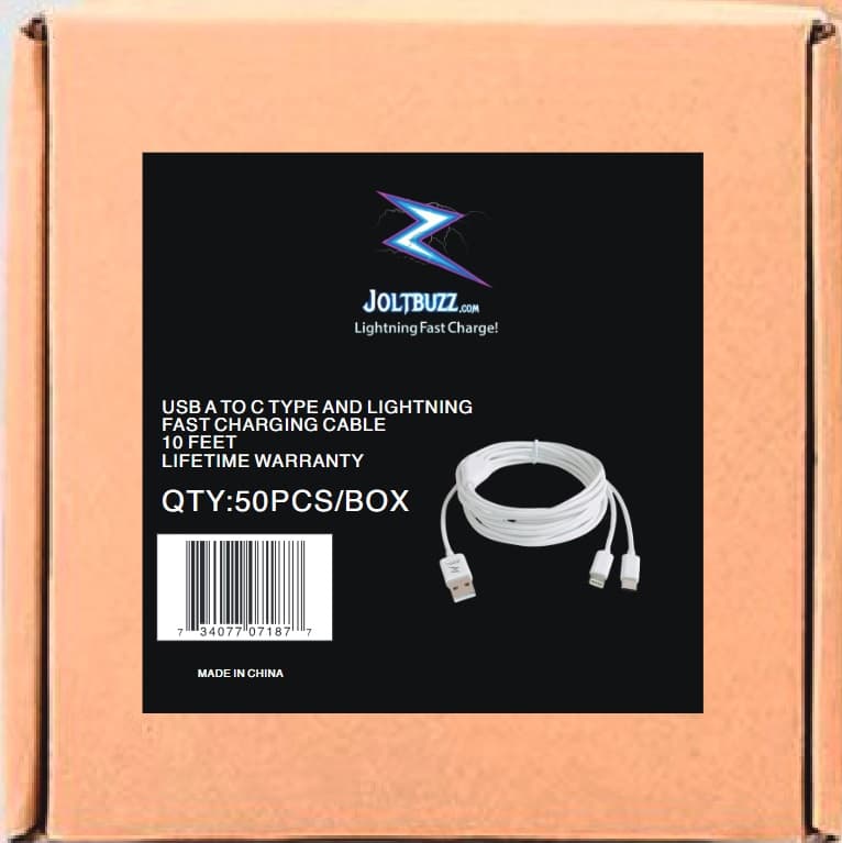 USB A TO C/LIGHTNING CABLE(10 Feet)