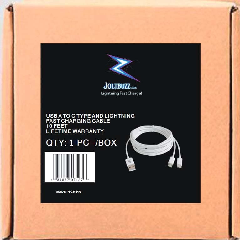 USB A TO C/LIGHTNING CABLE(10 Feet)